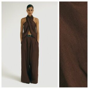 Massimo Dutti Brown Halter Cross-Front Top
